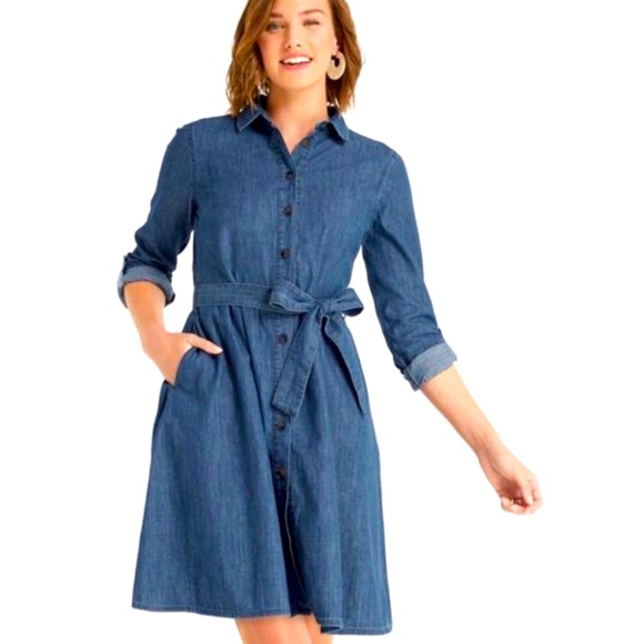 New Draper James Belted Chambray Shirtdress - Picture 4 of 9